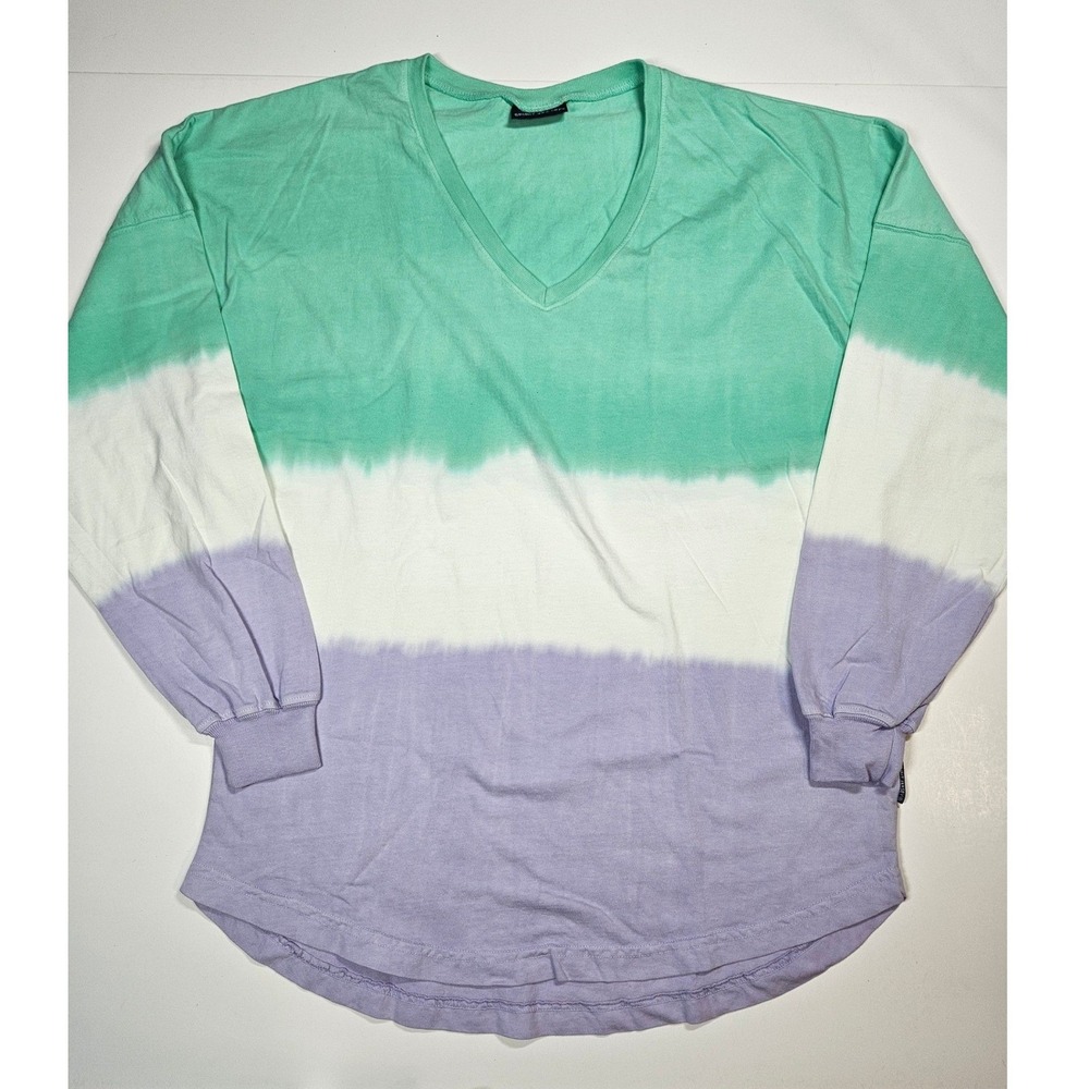 Spirit Jersey Green Purple Colorblock‎ Lightweight V-Neck Top Size Medium NWOT